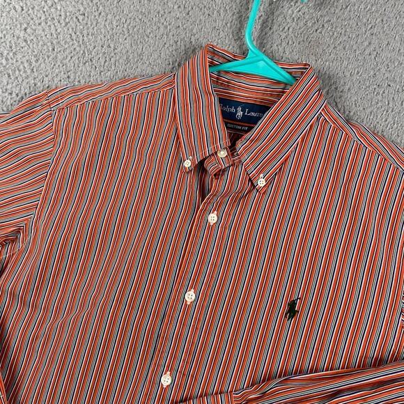 Ralph Lauren Men's Medium Button Down Shirt Orange Striped Business Smart Causal - Picture 1 of 9